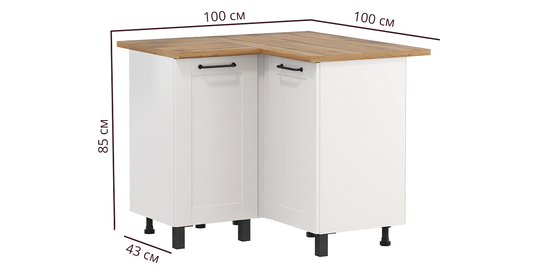 Кухня Аризона (угол) белый/столешница дуб вотан/ДВПО белый/ПВХ софт белый 0,3мм/профиль ПВХ белый О