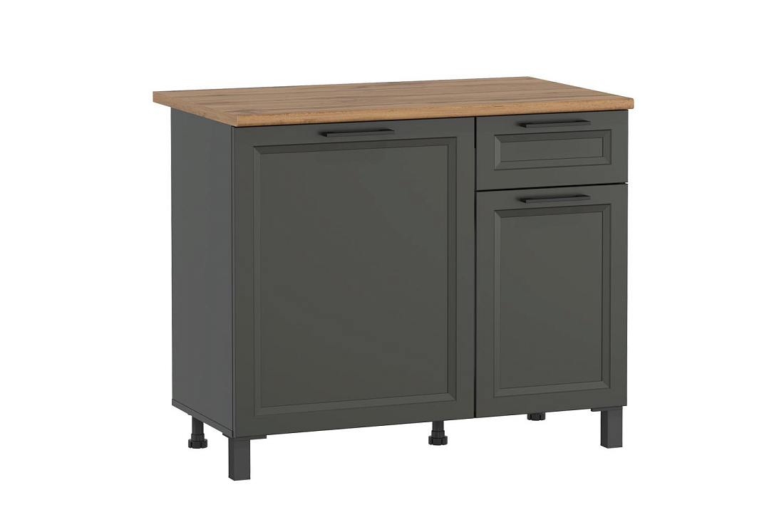 Шкаф Римини (1000) диамант серый/столешница дуб вотан/ДВПО белый/ПВХ графит/профиль ПВХ графит